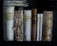 Books [detail of the Selfportrait], oil on canvas, cm 80 x 80, 2002